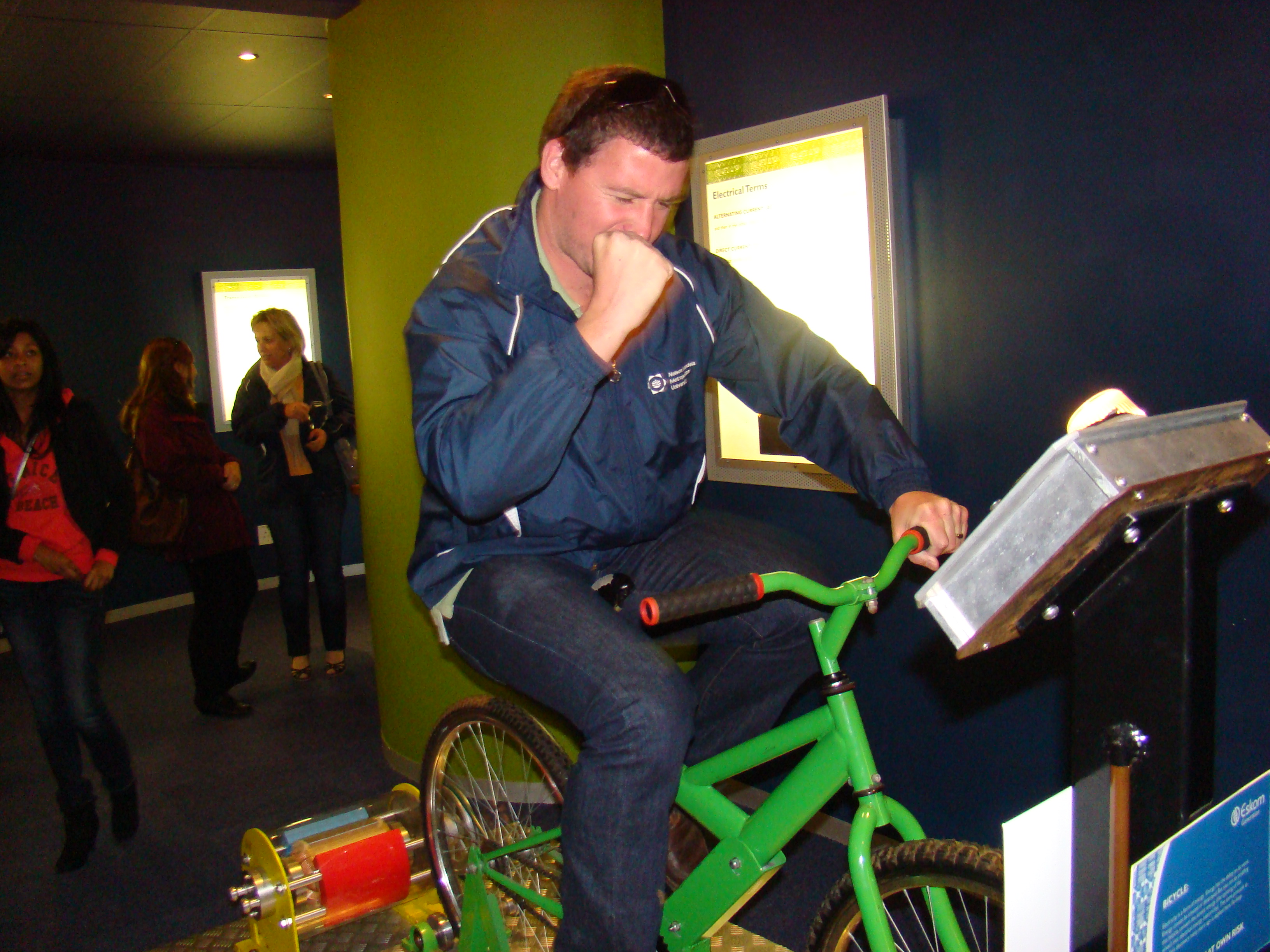 Paul trying out the bicycle